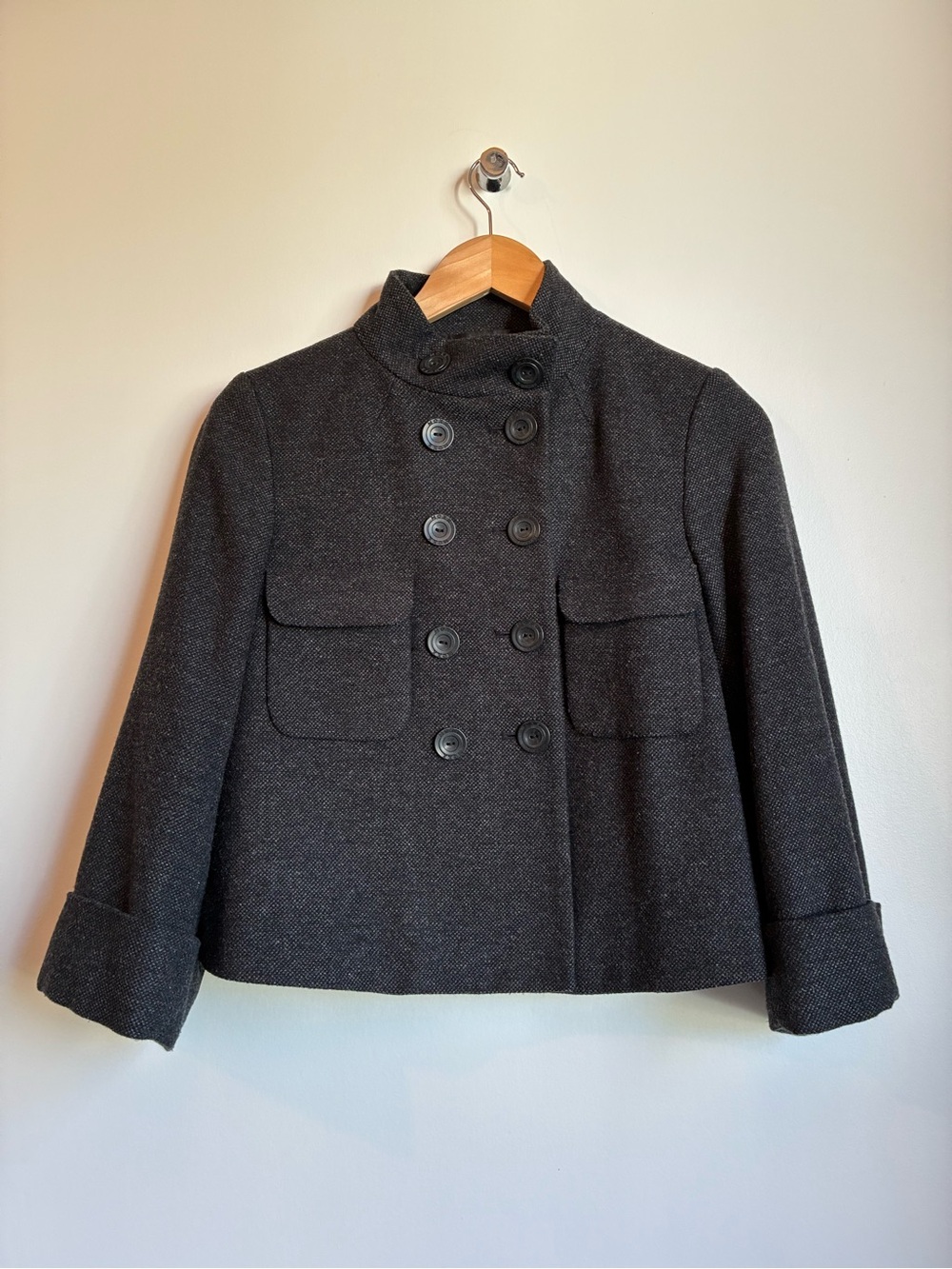 MEXX textured Wool Blend Cropped Double Breasted Pea Coat 6 EU 36